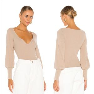 L'Academie Toussaint Sweater Ribbed Balloon Sleeve in Camel sz M